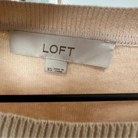 LOFT Weekend Sweater Tan Pink Balloon Sleeve Crewneck Pullover Size XS - Picture 11 of 11